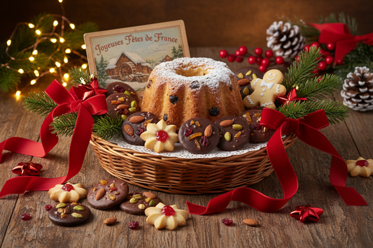 panier gourmand pour noel avec Kouglof OU Stollen (cela sera la surprise)
Mendiants de noel avec leur carrées signature du moulin
Biscuits de Noël, spritz ou bonhomme de pain d'épice ( selon le stock)
Une carte postal du moulin